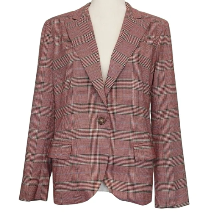 BB Dakota Just Checking In Rouge Plaid Blazer Size Medium