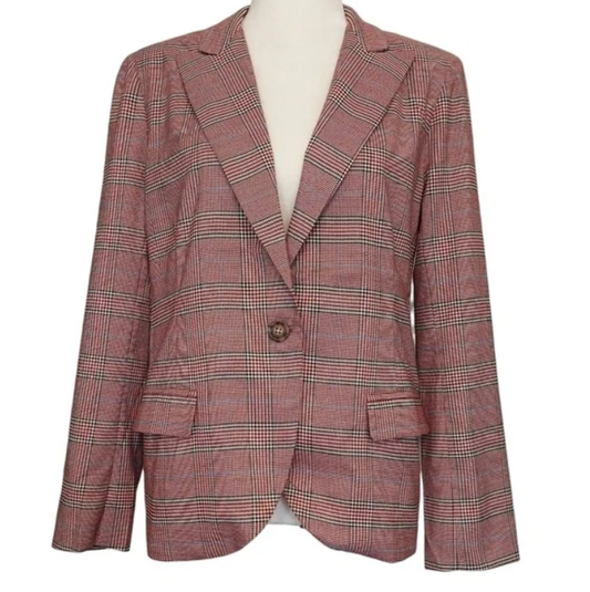 BB Dakota Just Checking In Rouge Plaid Blazer Size Medium