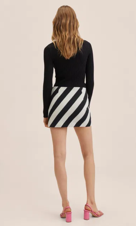 Mango Striped Black White Mini Skirt Size Large