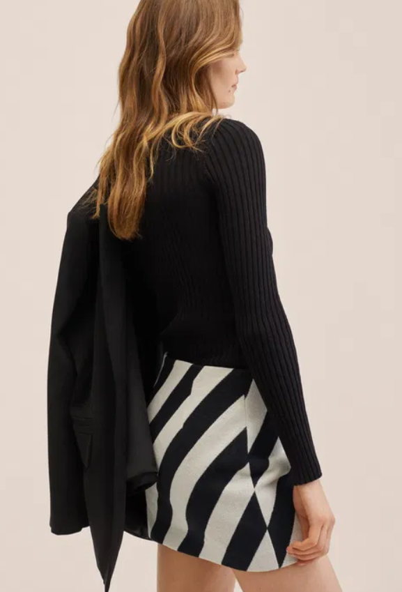 Mango Striped Black White Mini Skirt Size Large