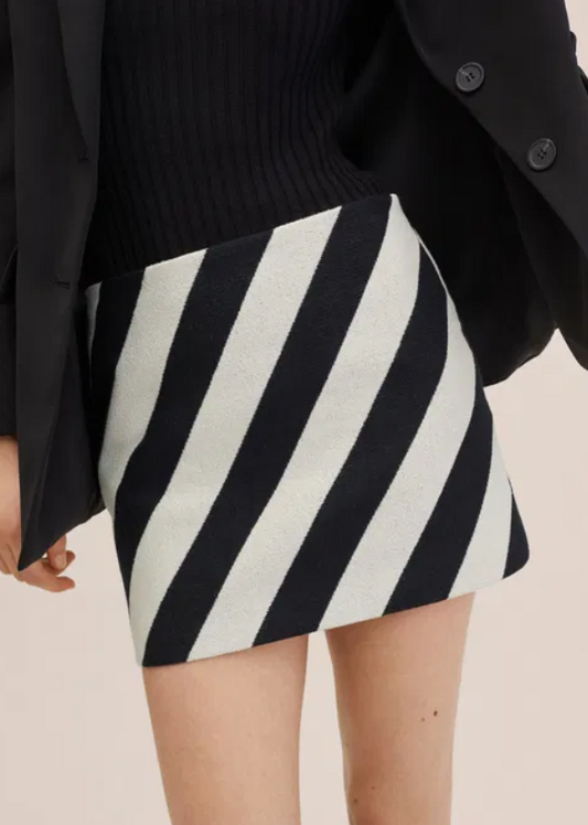Mango Striped Black White Mini Skirt Size Large