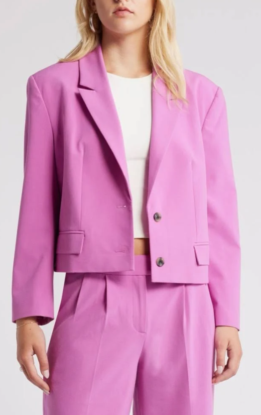 Open Edit Crop Blazer In Pink Rosebud Size Large