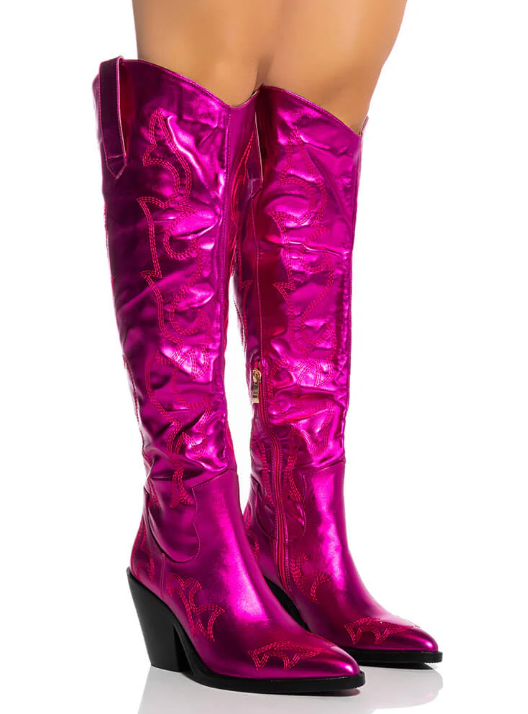 Azalea Wang Mimi Metallic Pink Western Boot Size 11