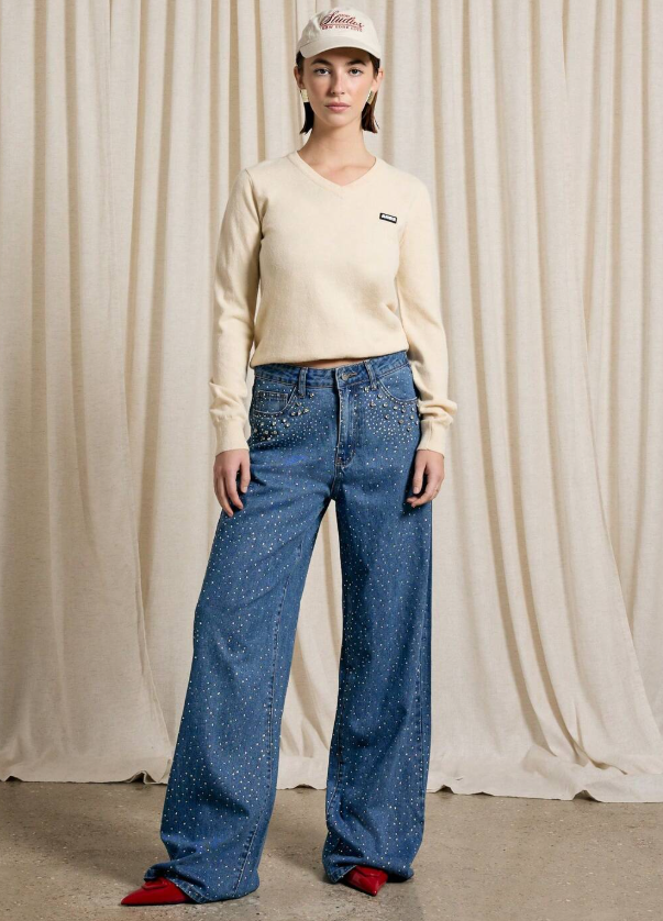 Aiirz Rhinestone Embellished Bling Wide Leg Jeans Size 27