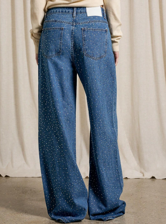 Aiirz Rhinestone Embellished Bling Wide Leg Jeans Size 27