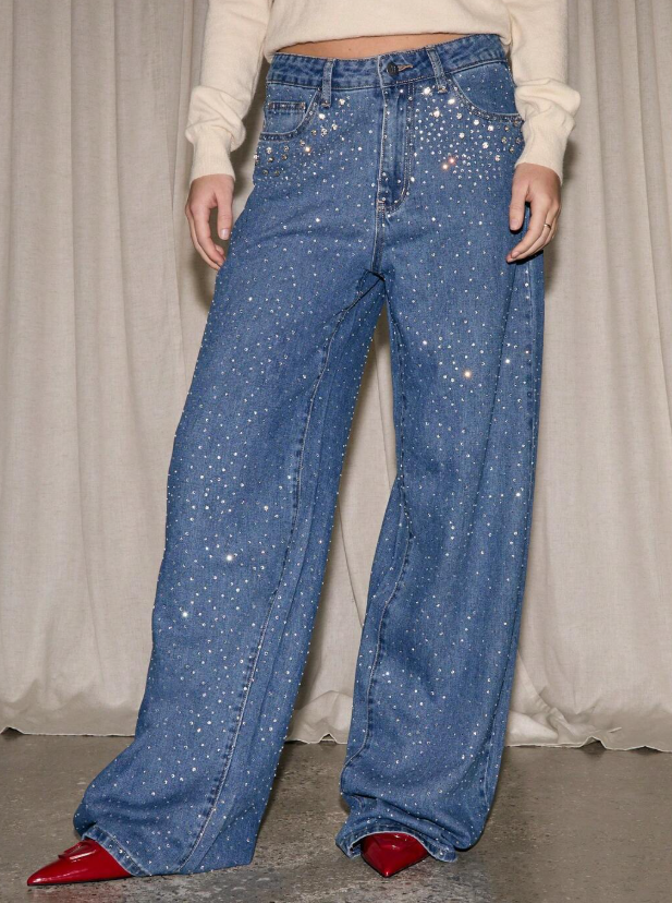 Aiirz Rhinestone Embellished Bling Wide Leg Jeans Size 27