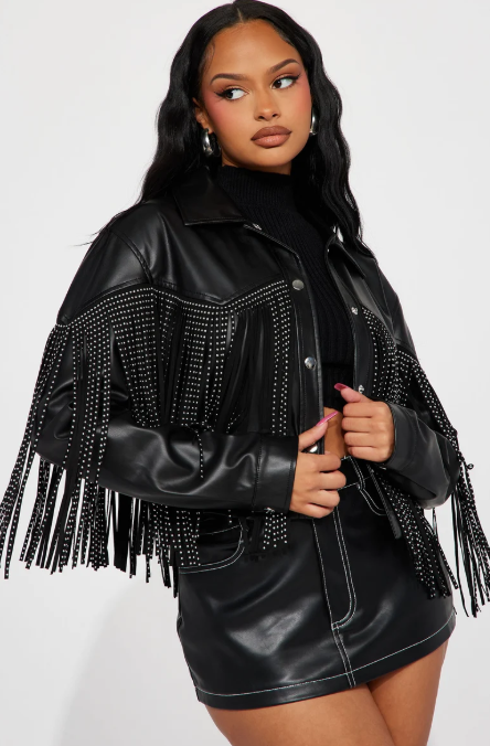 Fashion Nova Fringe Faux Leather Jacket Size Small