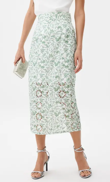 Love Bonito Green White Eyelet Skirt Size 10