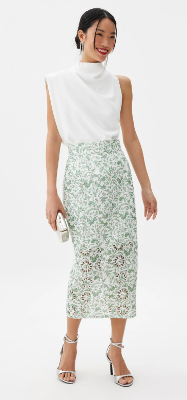 Love Bonito Green White Eyelet Skirt Size 10