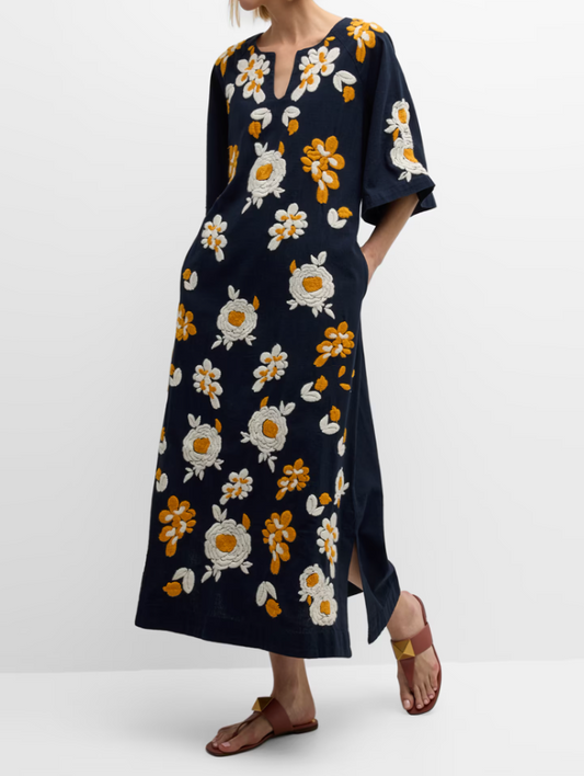 Frances Valentine Dreamy Floral-Embroidered Caftan Dress Size 3X