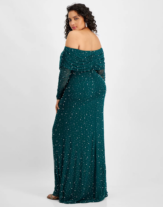 B Darlin Plus Size Off-The-Shoulder Pearl Gown Size 18W