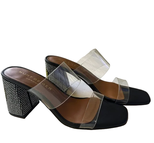 Kurt Geiger London Party Smiley Face Block Black Heel Size 38 (US 7)