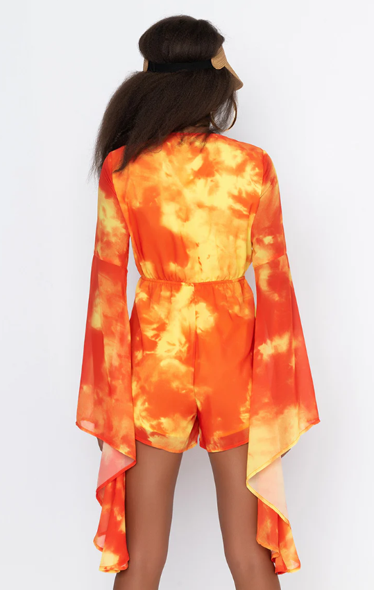 Akira Like A Gem Ruffle Sleeve Romper Yellow Orange Size Small