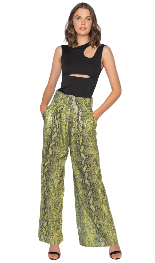 Explosion Green Sequin Snakeskin Print Palazzo Pants Size 42