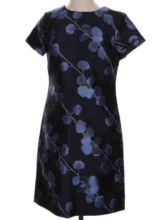 Banana Republic Black Blue Jacquard Leaf Print Sheath Dress Size 12