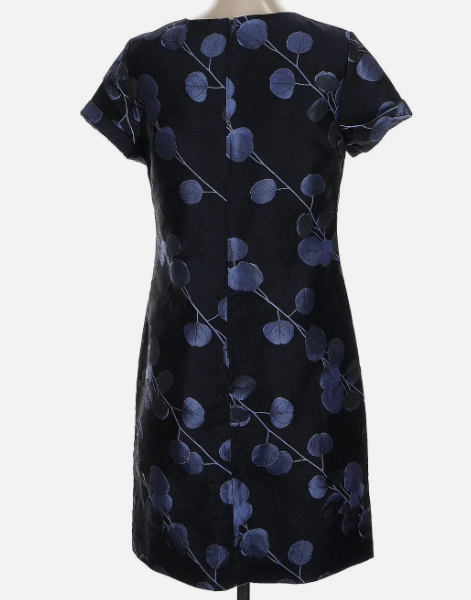 Banana Republic Black Blue Jacquard Leaf Print Sheath Dress Size 12