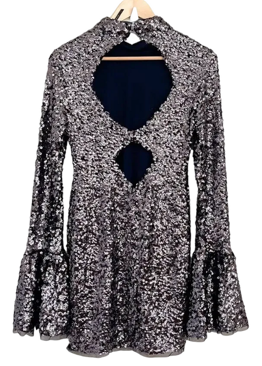 Free People Sequin Bell Sleeve Mini Dress Size Small