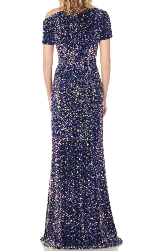 Ray Unger Hutton One-Shoulder Sequin Velvet Evening Gown Size 6