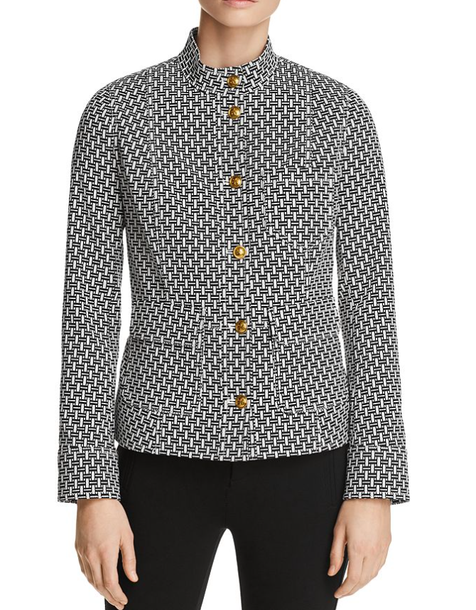 Tory Burch Cameron Jacket Crosshatch Print Ivory/Navy Size 10