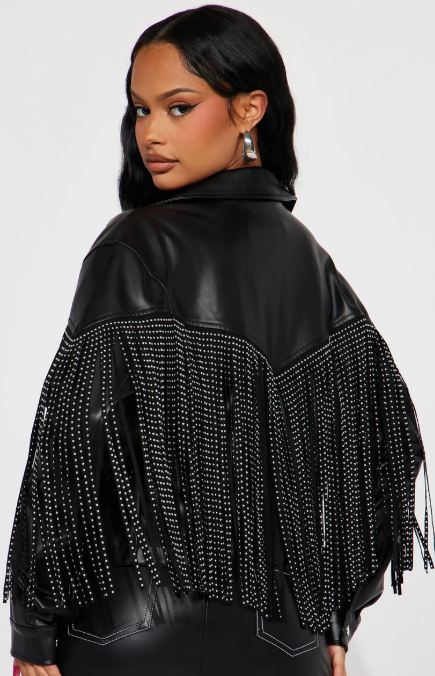 Fashion Nova Fringe Faux Leather Jacket Size Small