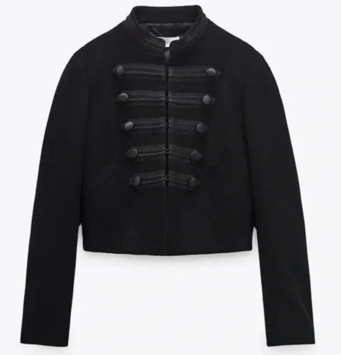 ZARA Wool Military Toggle Cropped Blazer Jacket Black Size Medium