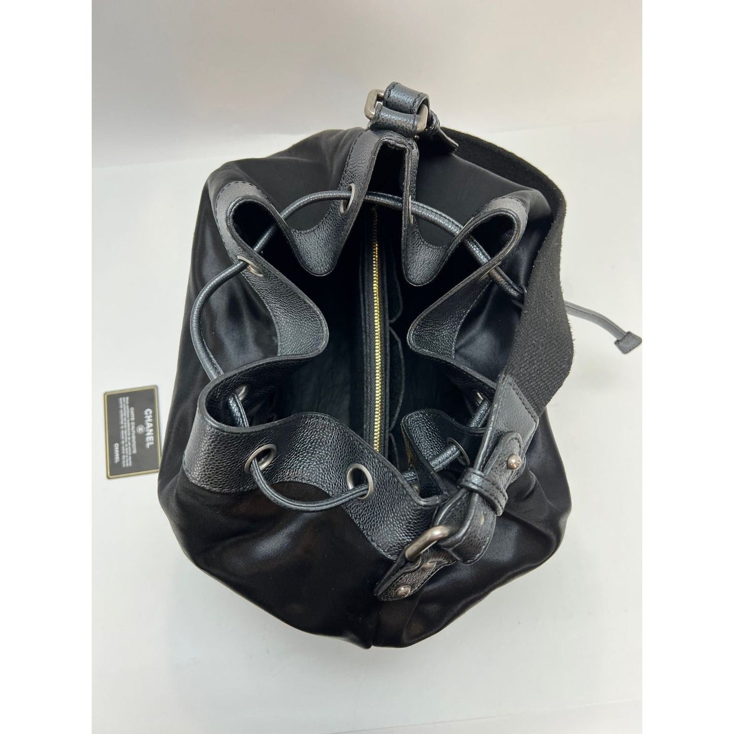 CHANEL Satin CC Large Black Bucket Shouler Bag