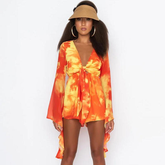 Akira Like A Gem Ruffle Sleeve Romper Yellow Orange Size Small