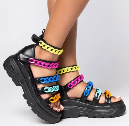 Azalea Wang Colorful Chain Flatform Sandals Size 10