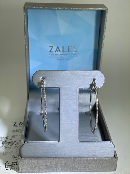 Zales 1/2 CT. T.W. Baguette and Round Diamond Alternating Hoop Earrings in 10K White Gold New