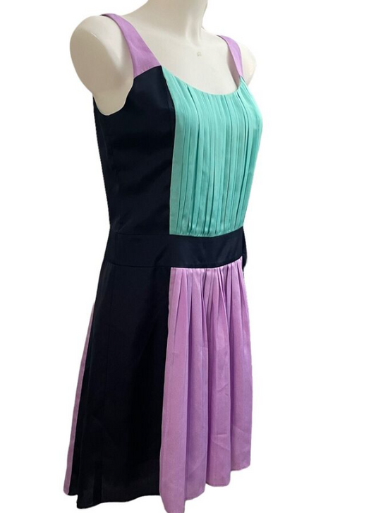 Betsey Johnson Pleated Mint Purple Colorblock Sleeveless Dress Size 8