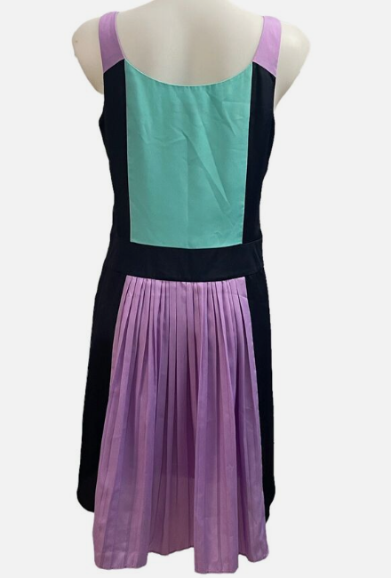 Betsey Johnson Pleated Mint Purple Colorblock Sleeveless Dress Size 8