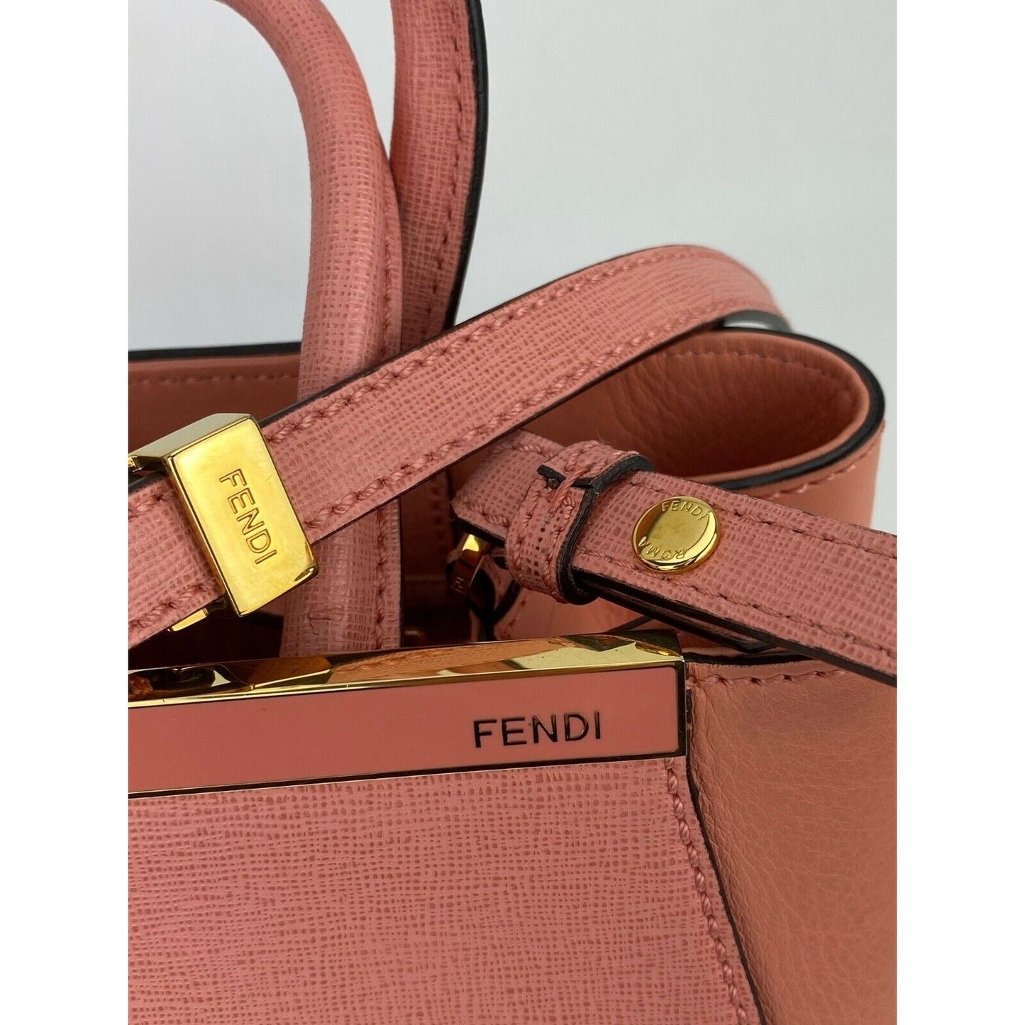 Fendi Vitello Elite Flamingo Petite 2Jours Pink Tote Shoulder Crossbody Bag