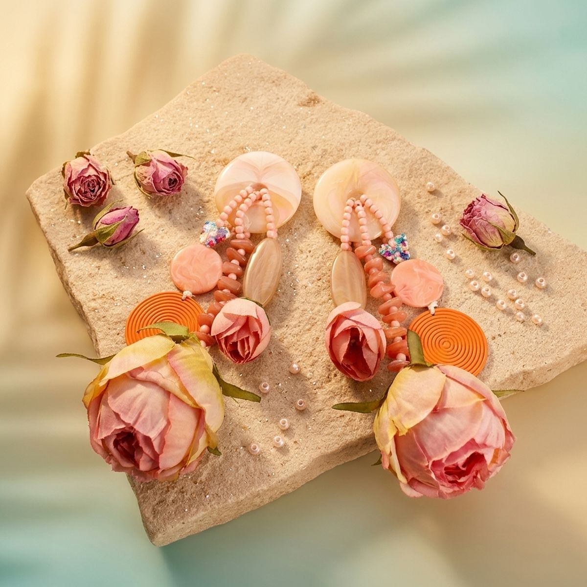 Pink & Peach Oversized Tropical Garden Drop Earrings