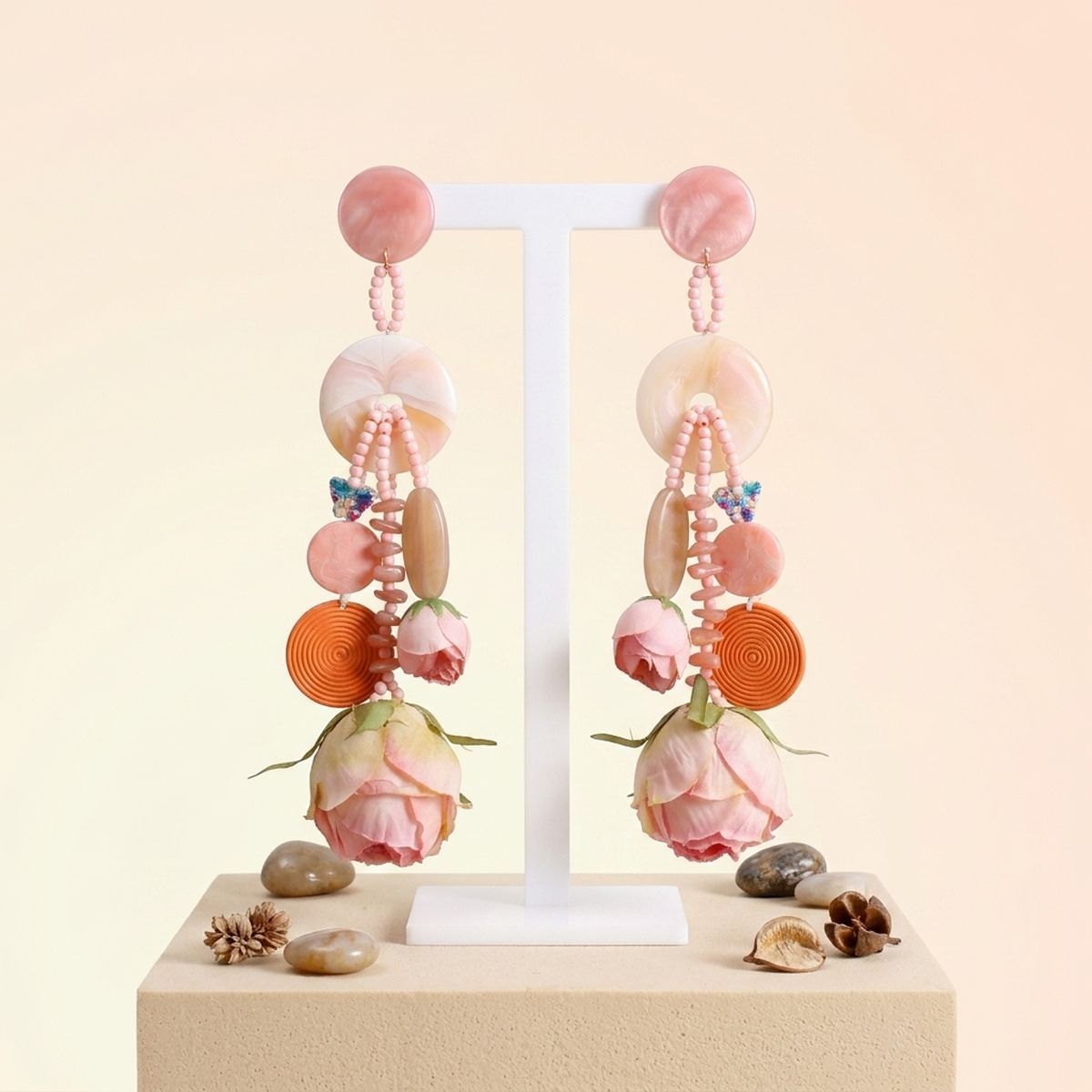 Pink & Peach Oversized Tropical Garden Drop Earrings