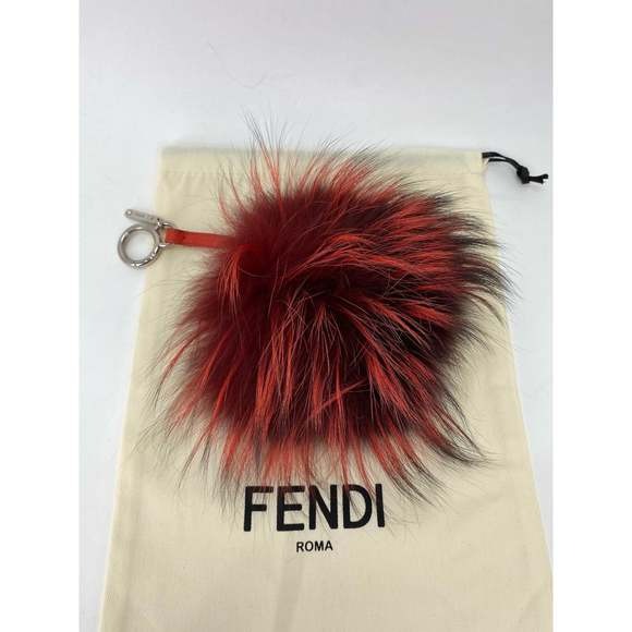 Fendi Red Fur Bag Bugs Leather Key Chain / Bag Charm
