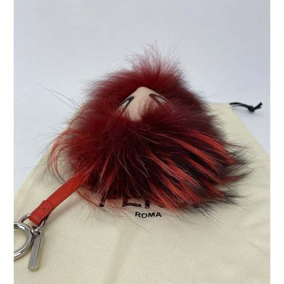 Fendi Red Fur Bag Bugs Leather Key Chain / Bag Charm