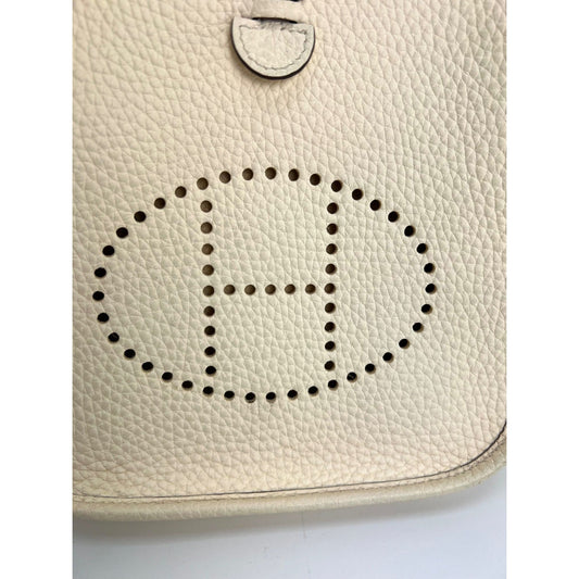 Hermes Taurillon Clemence evelyne TPM Nata White Crossbody Bag