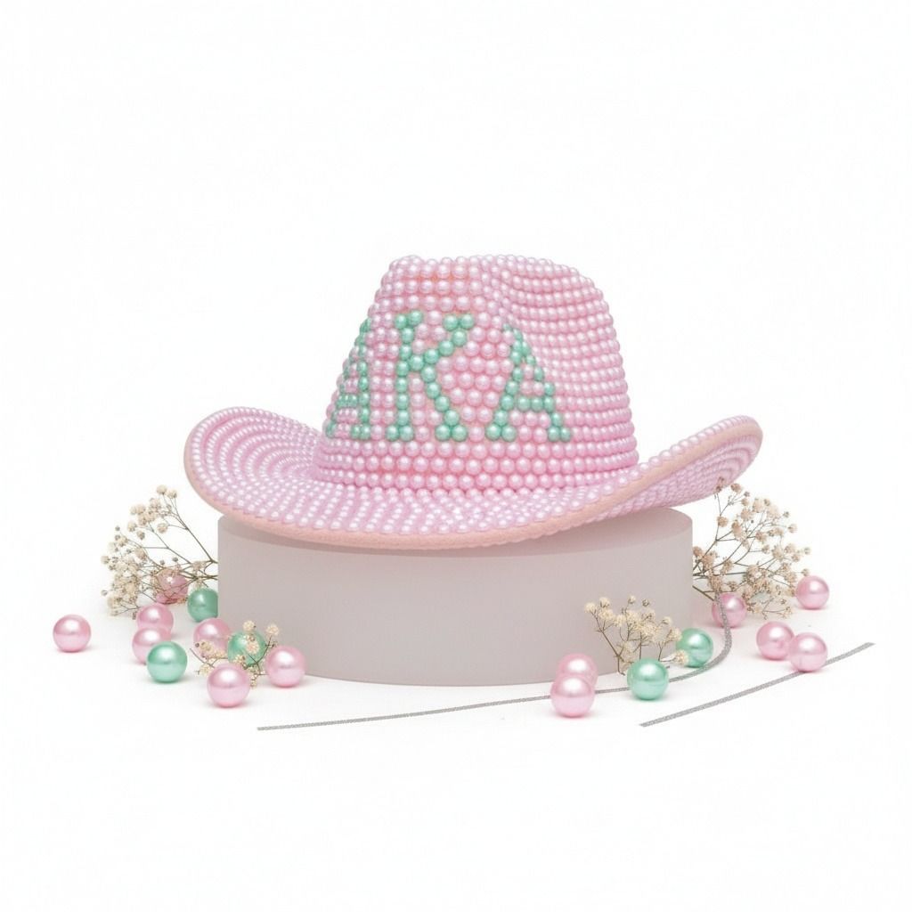 AKA Sorority Pink and Green Pearl Fedora Hat Women