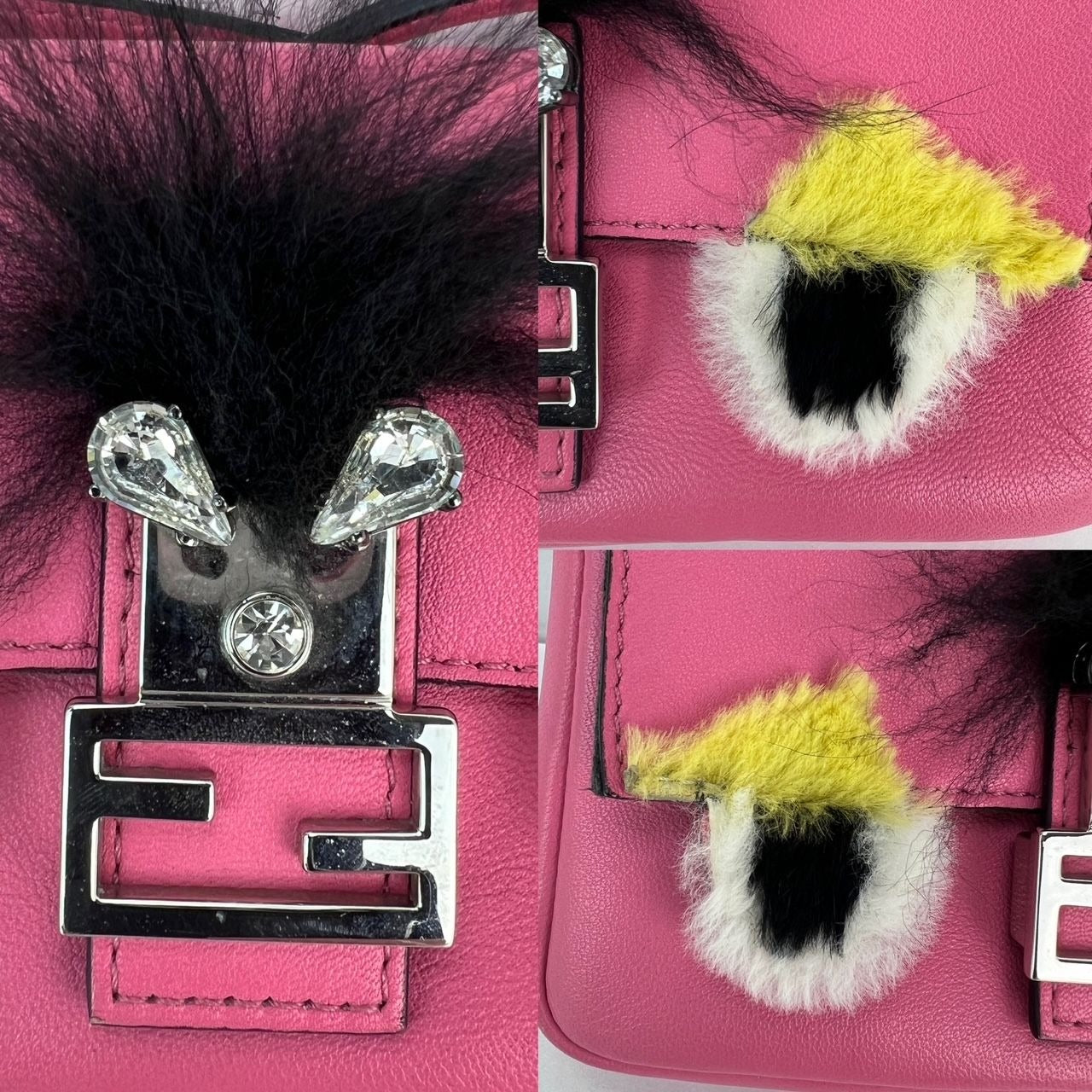 Fendi Monster Baguette Pink Leather Micro Crossbody Bag