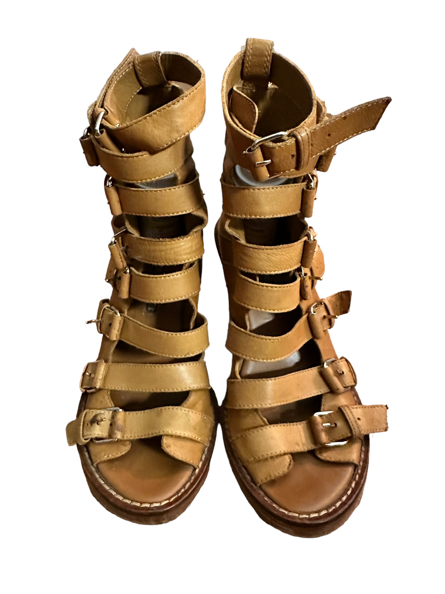 Ann Demeulemeester Camel Leather Strappy Wedges Size 37 (US 6)