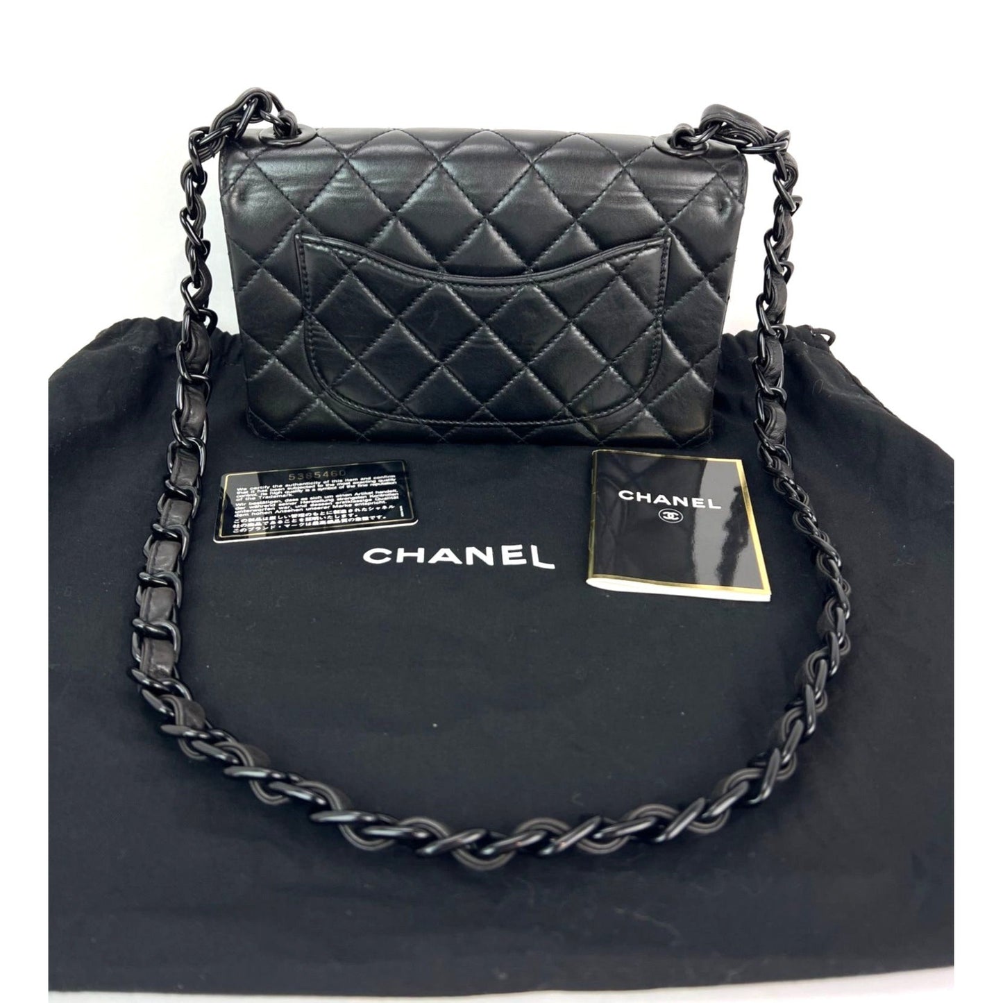 Chanel Vintage Quilted Lambskin Black Resin Chain Small Classic Single Flap Bag RARE