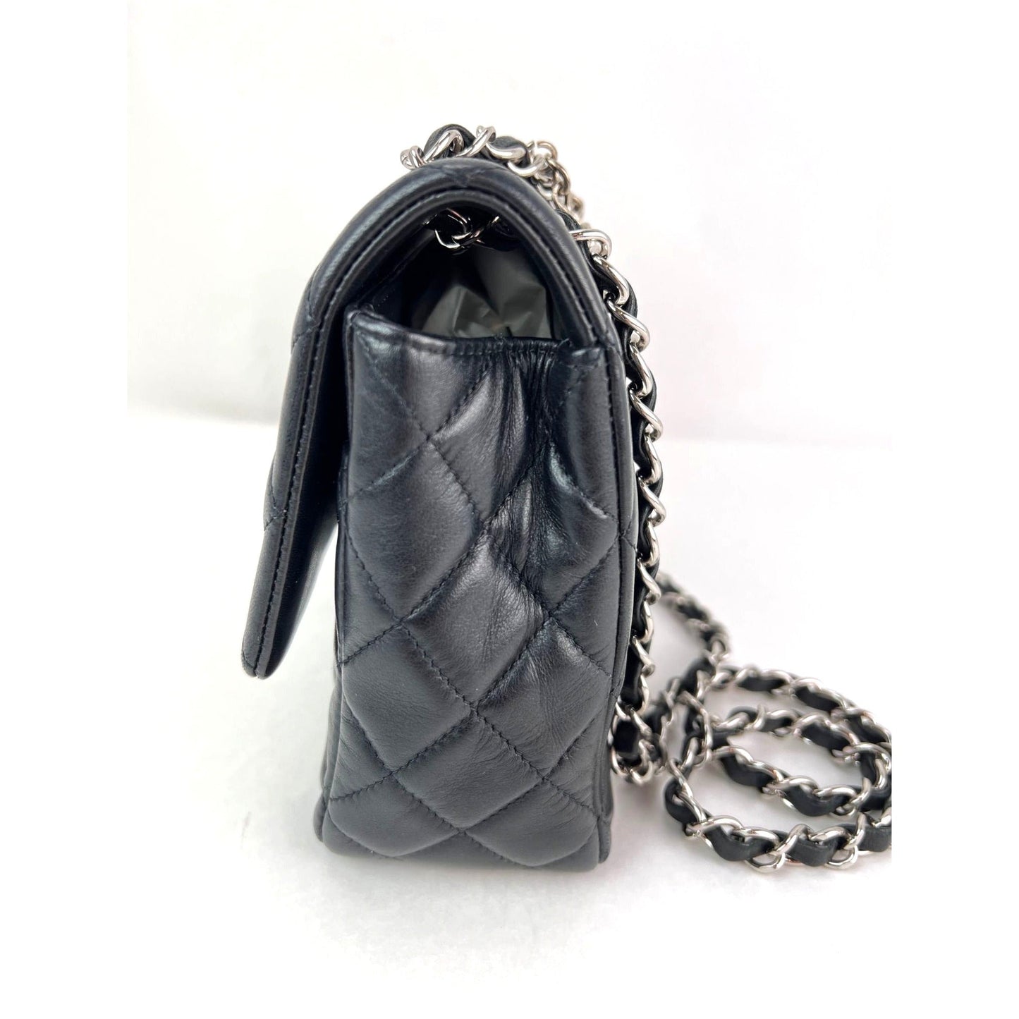 Chanel Quilted Lambskin Valentine Crystal Charms Medium Single Flap Black Bag