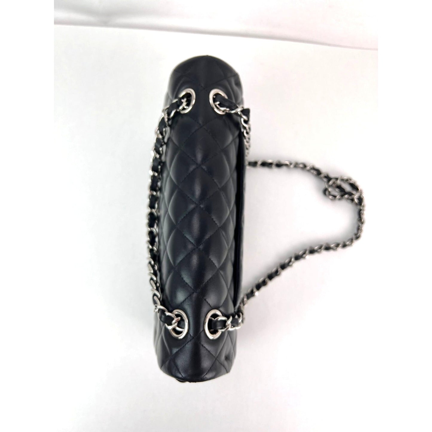 Chanel Quilted Lambskin Valentine Crystal Charms Medium Single Flap Black Bag