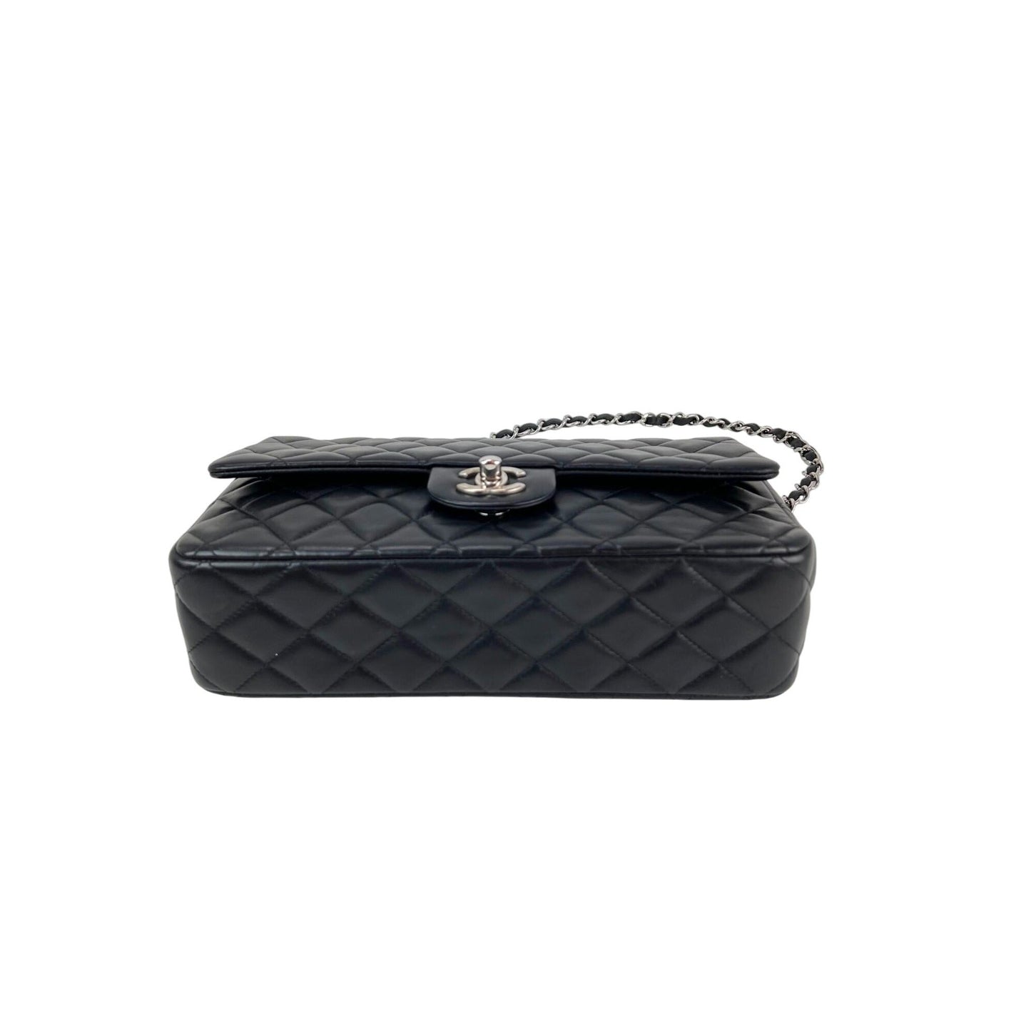 Chanel Quilted Lambskin Valentine Crystal Charms Medium Single Flap Black Bag