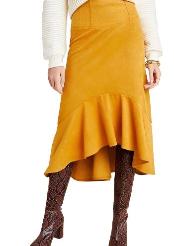 Maeve Cosima High Low Suede Midi Skirt Size 10 Large