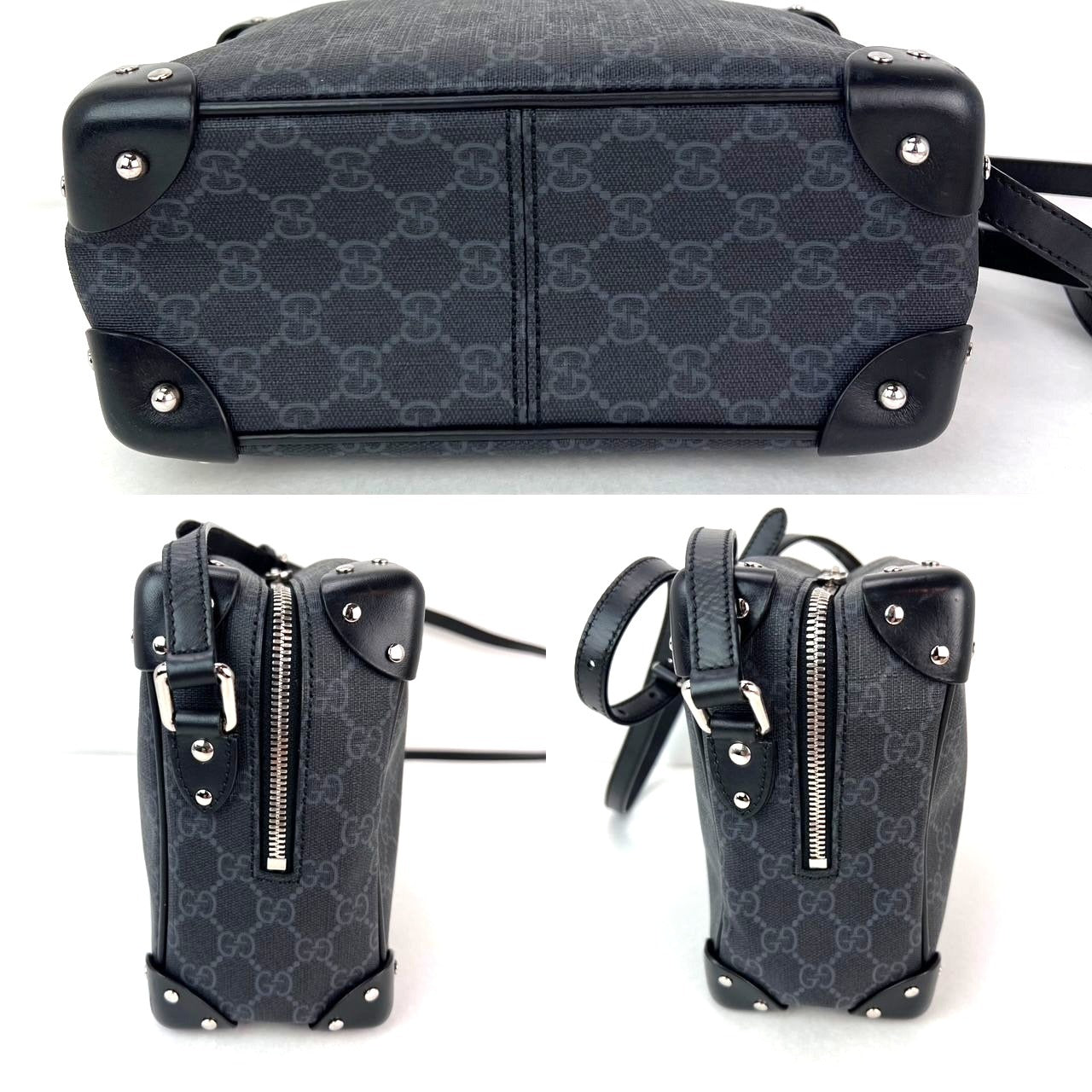 Gucci Black GG Supreme Selleria Square Messenger Bag