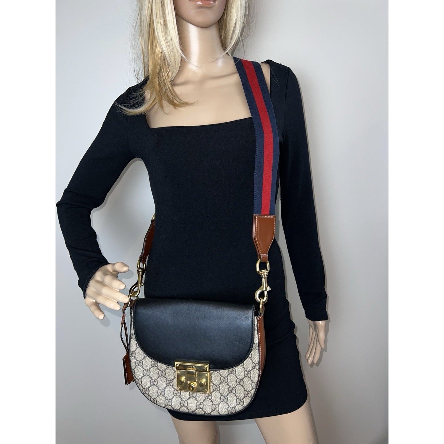 Gucci GG Supreme Web Padlock Black Messenger Shoulder Bag