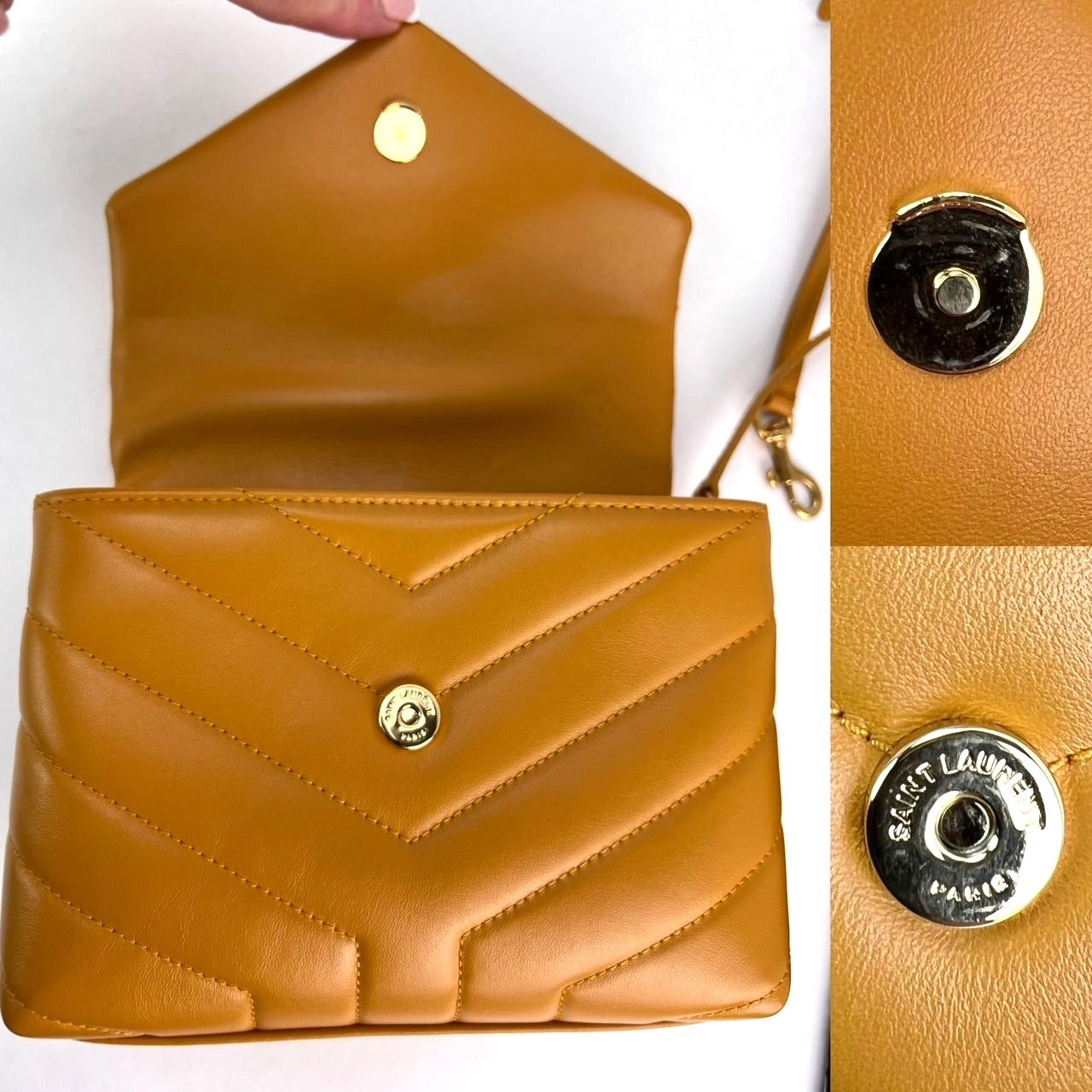 Saint Laurent Calfskin Quilted Toy Loulou Yellow Crossbody Bag