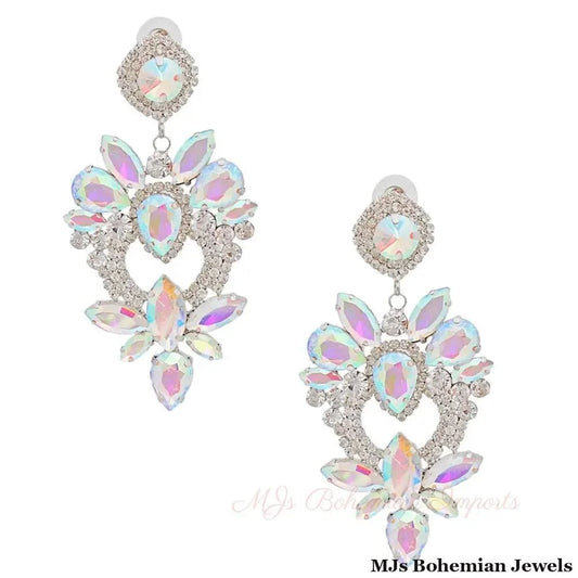 Silver Glass Crystal Heart Drop Earrings