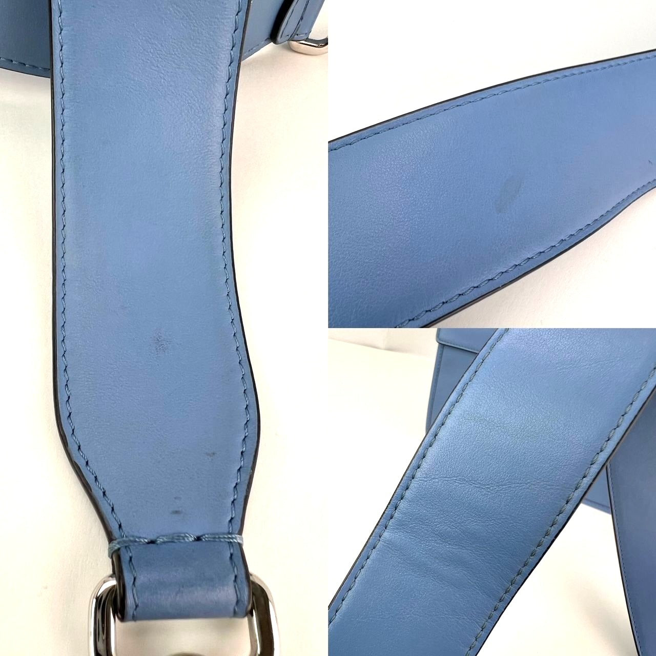 Fendi F Kan 1 Medium Blue Leather Shoulder Hand Bag